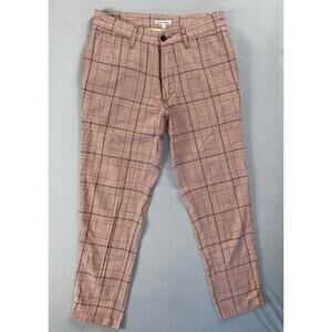 Banks Journal Lightweight Stretch Poly-Cotton Chino Pants. Burgundy Plaid, 28.